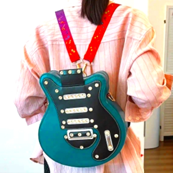 Guitar embellished pu leather guitar backpack/bag-turquoise main image 7